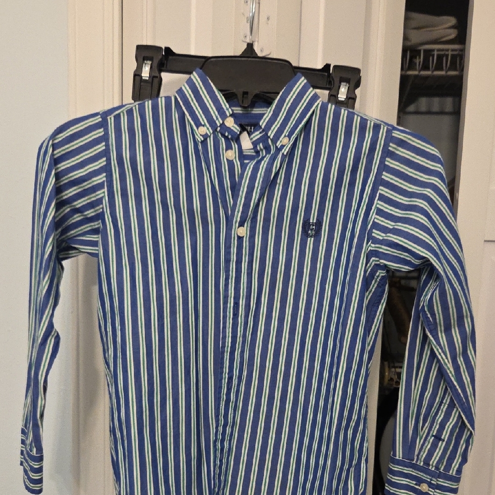 Chaps Blue and White Striped Kids Button-Down Shirt